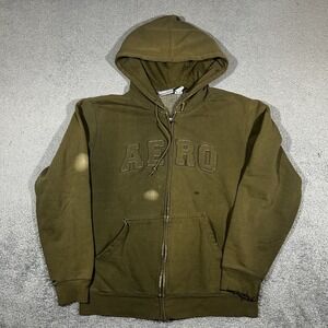 Vintage Aeropostale Hoodie Mens Large Full Zip Up Y2k Olive Green Distress #1916